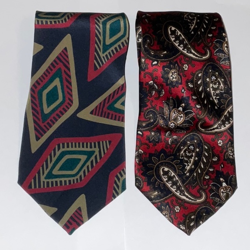 Ted Lapidus Vintage TWO 100% Silk Made In Italy 56”x3.5”